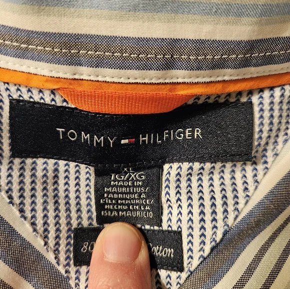 Tommy Hilfiger Gray and Blue Striped Button Down Shirt - Picture 4 of 5